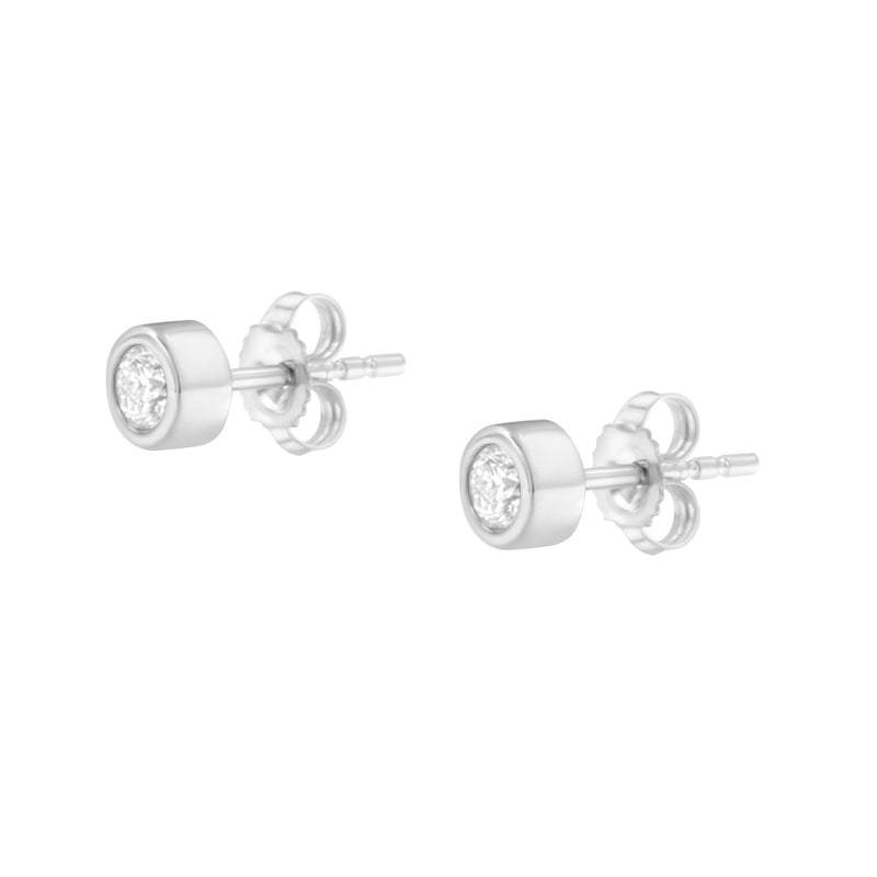 10K White Gold 1/4 Cttw Round Brilliant-Cut Near Colorless Diamond Bezel-Set Stud Earrings (H-I Color, I1-I2 Clarity)