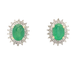 Natural 1.98ct Emerald Diamond Earrings 14KT White Gold