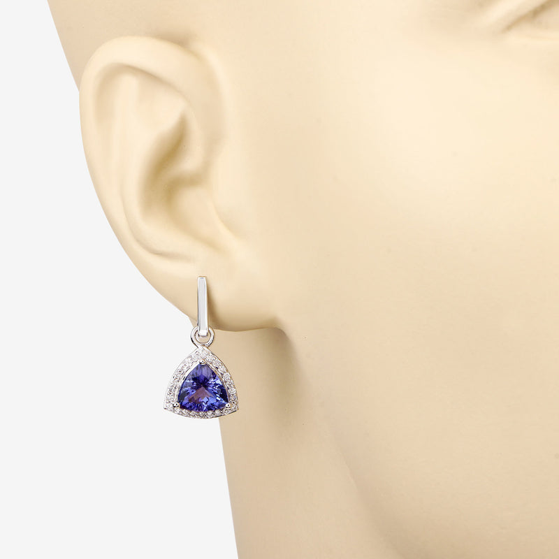 3.86 Carat Genuine Tanzanite and White Diamond 14K White Gold Earrings