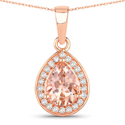 1.01 Carat Genuine Morganite and White Diamond 14K Rose Gold Pendant