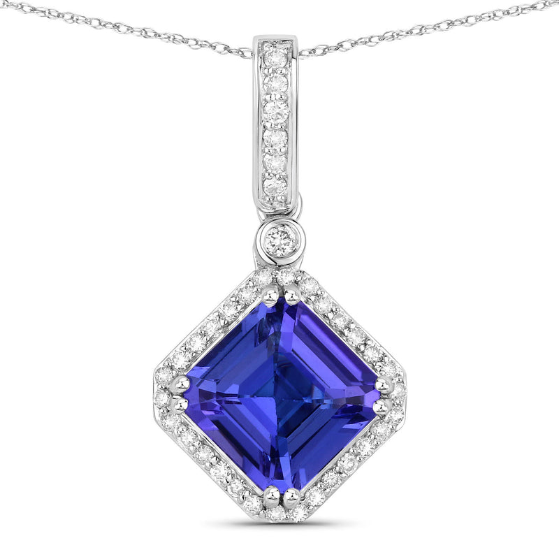 2.50 Carat Genuine Tanzanite and White Diamond 14K White Gold Pendant