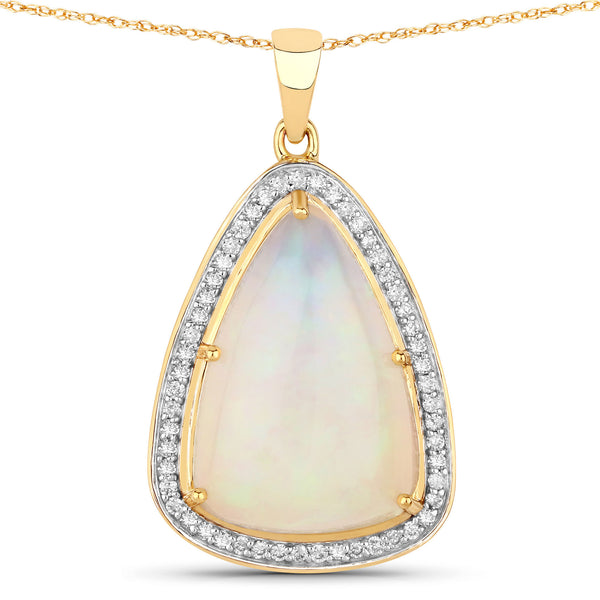 5.52 Carat Genuine Ethiopian Opal and White Diamond 14K Yellow Gold Pendant