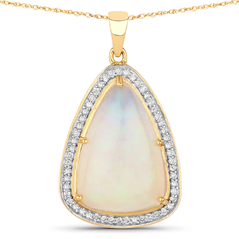 5.52 Carat Genuine Ethiopian Opal and White Diamond 14K Yellow Gold Pendant