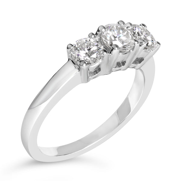 14K White Gold 1.0 Cttw Round Lab Grown Diamond 3 Stone Ring (F-G Color, VS1-VS2 Clarity) - Size 7