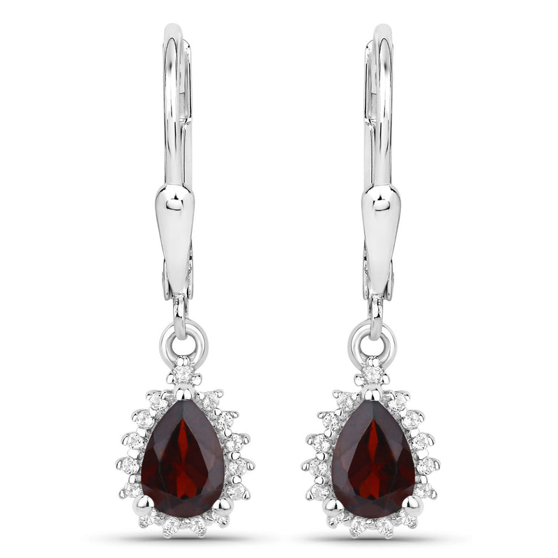 1.88 Carat Genuine Garnet and White Topaz .925 Sterling Silver Jewelry Set