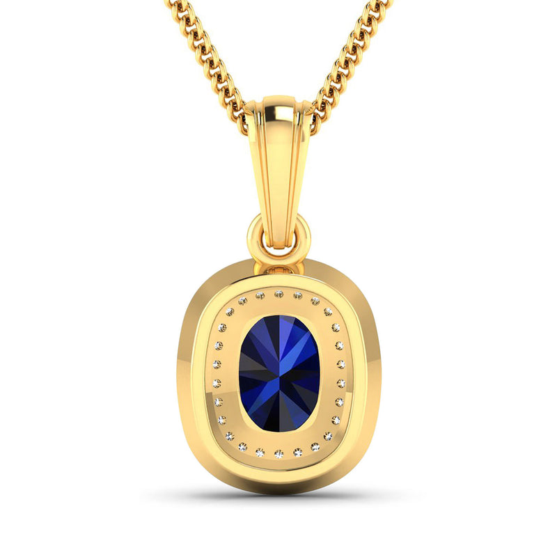 1.83 Carat Genuine Blue Sapphire and White Diamond 14K Yellow Gold Pendant