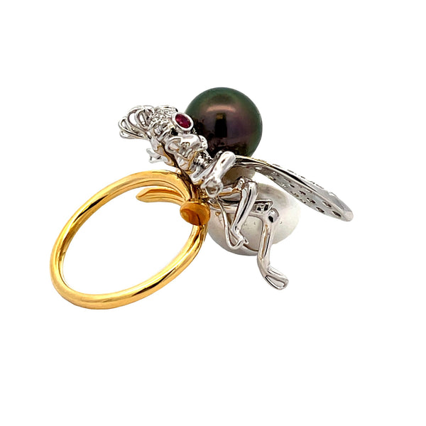 South Sea Pearl Tahitian Pearl Ring 14KT 2 Tone Gold