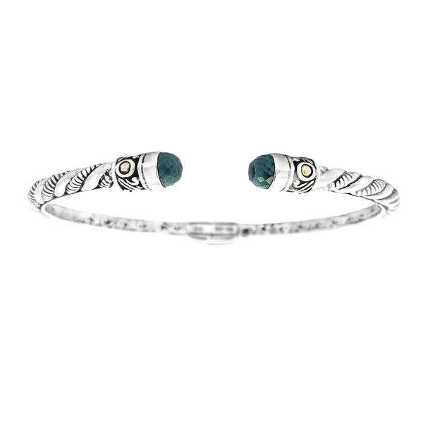 Blue Topaz Bangle Bracelet Sterling Silver 18KT Gold