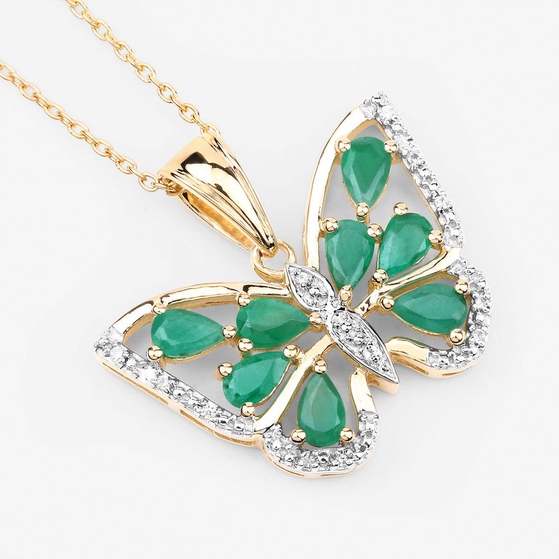 1.91 Carat Genuine Emerald and White Zircon .925 Sterling Silver Pendant