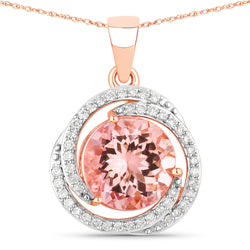 2.49 Carat Genuine Morganite and White Diamond 14K Rose Gold Pendant