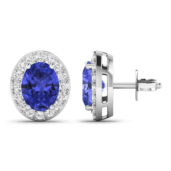 2.63 Carat Genuine Tanzanite and White Diamond 14K White Gold Earrings