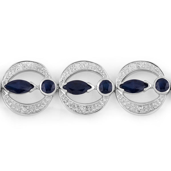 1.80 Carat Genuine Blue Sapphire and White Diamond .925 Sterling Silver Bracelet