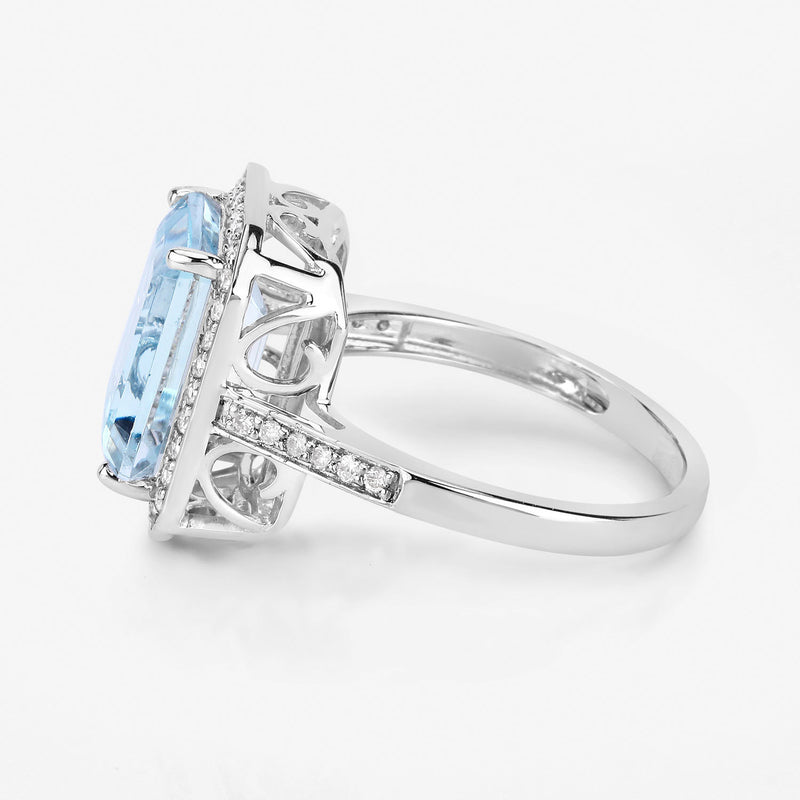 4.69 Carat Genuine Aquamarine and White Diamond 14K White Gold Ring