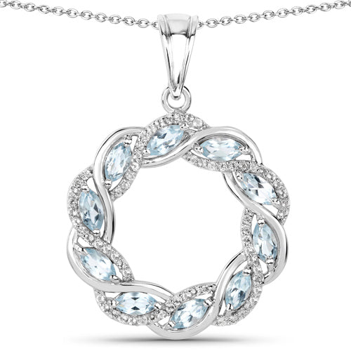 1.93 Carat Genuine Blue Topaz and White Topaz .925 Sterling Silver Pendant