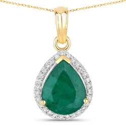 2.85 Carat Genuine Zambian Emerald and White Diamond 14K Yellow Gold Pendant