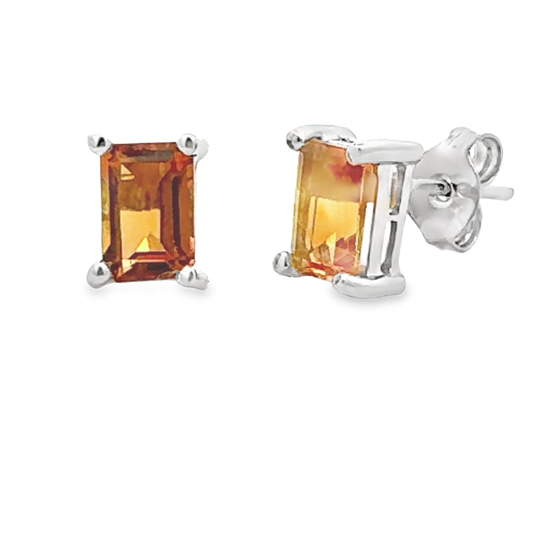 Genuine 1.05ct Citrine Stud Earrings 10KT White Gold