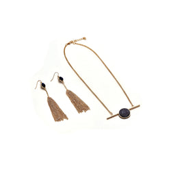 Sodalite Pendant Necklace with Fancy Multi Chain Sodalite Earrings Set of 2 PCS with Adjustable Chain