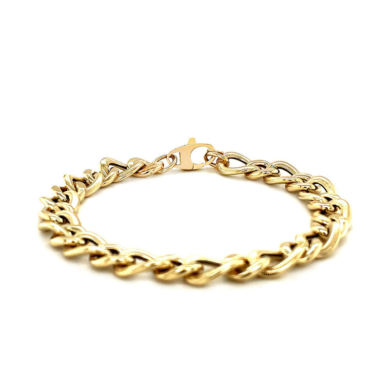 14k Yellow Gold Curb Chain Design with Diamond Cuts Bracelet