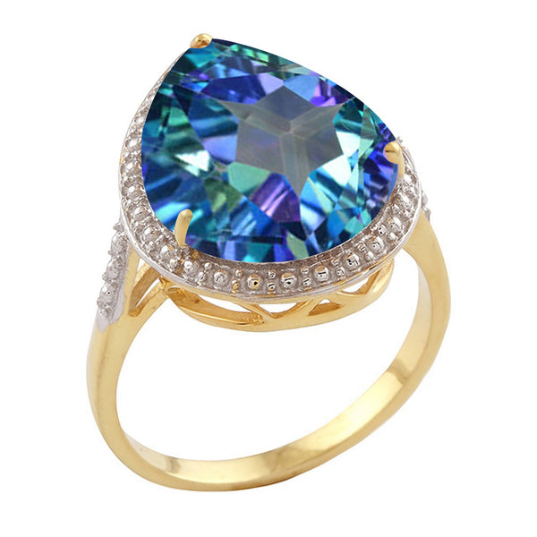 V3 Jewelry 10CT Blue Topaz 18K Gold Plated Sterling Silver Tear Drop Ring