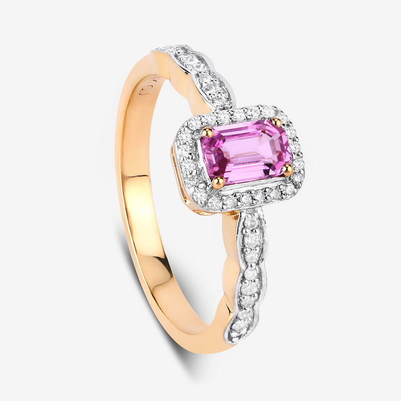 0.80 Carat Genuine Pink Sapphire and White Diamond 14K Yellow Gold Ring