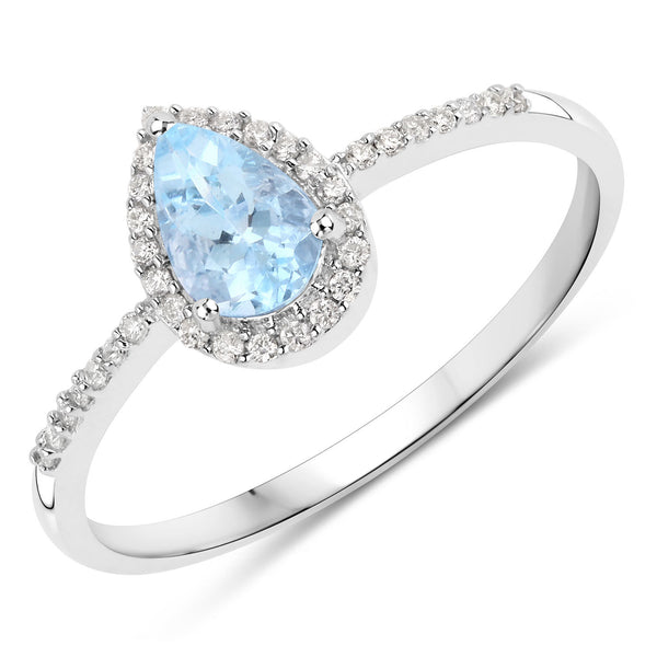 0.45 Carat Genuine Aquamarine and White Diamond 14K White Gold Ring