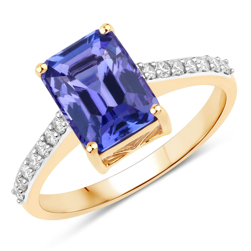 2.74 Carat Genuine Tanzanite and White Diamond 14K Yellow Gold Ring