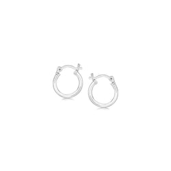 Sterling Silver Rhodium Plated Thin and Small Polished Hoop Earrings (10mm)