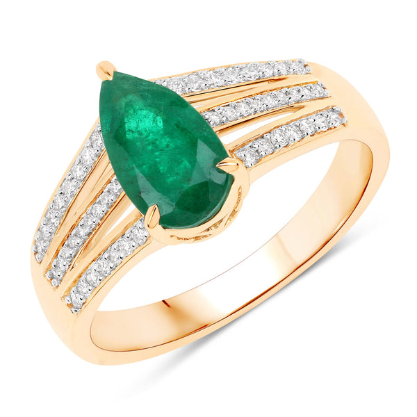 IGI Certified 1.59 Carat Genuine Zambian Emerald and White Diamond 14K Yellow Gold Ring