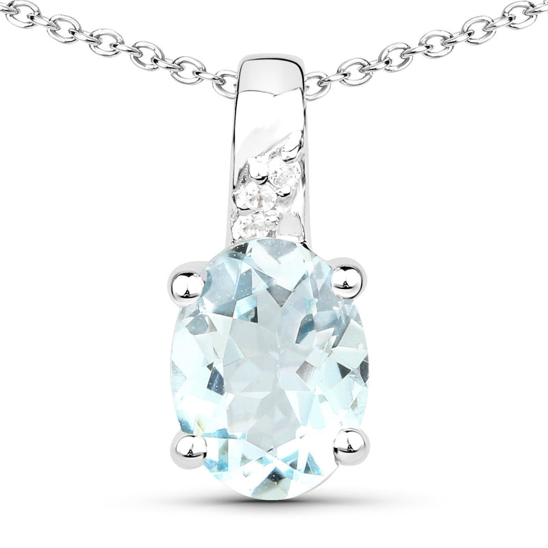 1.07 Carat Genuine Aquamarine and White Zircon .925 Sterling Silver Pendant