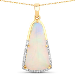 4.20 Carat Genuine Ethiopian Opal and White Diamond 14K Yellow Gold Pendant