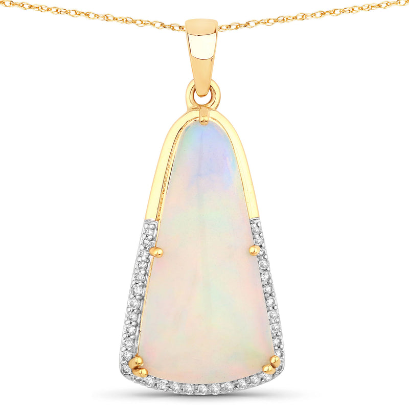 4.20 Carat Genuine Ethiopian Opal and White Diamond 14K Yellow Gold Pendant