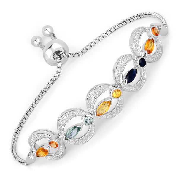 1.80 Carat Genuine Multi Sapphire .925 Sterling Silver Bracelet