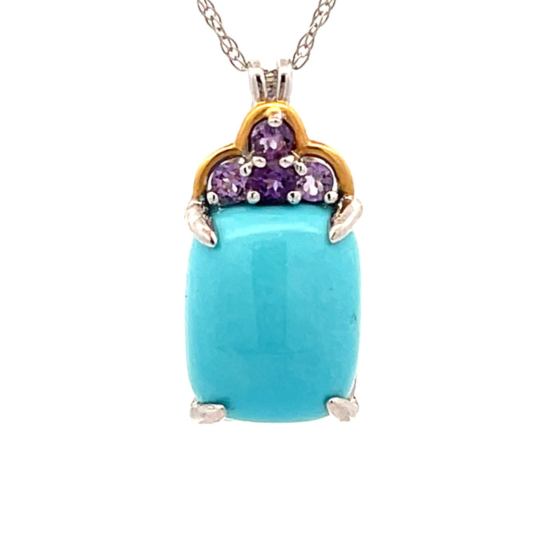 Turquoise Amethyst Fashion Pendants 14KT 2 Tone Gold