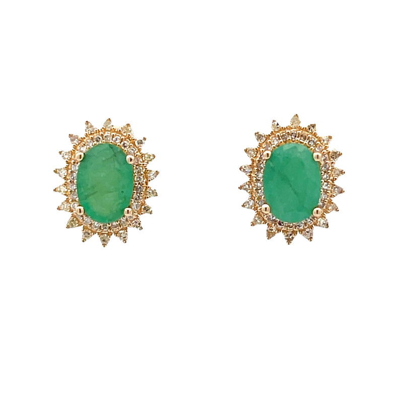 1.98ct Emerald Diamond Earrings 14KT Yellow Gold