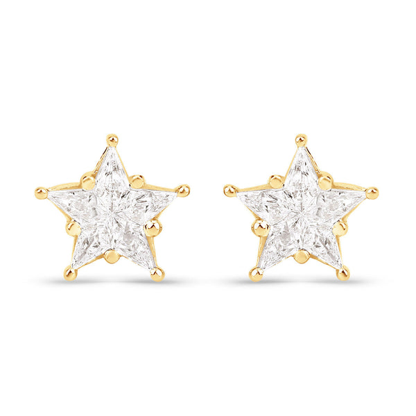 0.69 Carat Genuine White Diamond 14K Yellow Gold Star Shape Earrings