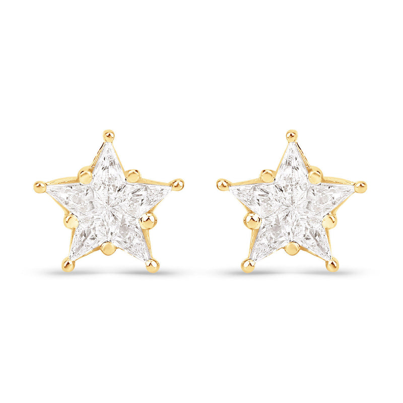 0.69 Carat Genuine White Diamond 14K Yellow Gold Star Shape Earrings