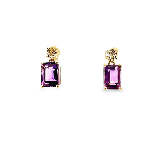 1.83ct Amethyst Diamond Earrings 10KT Yellow Gold