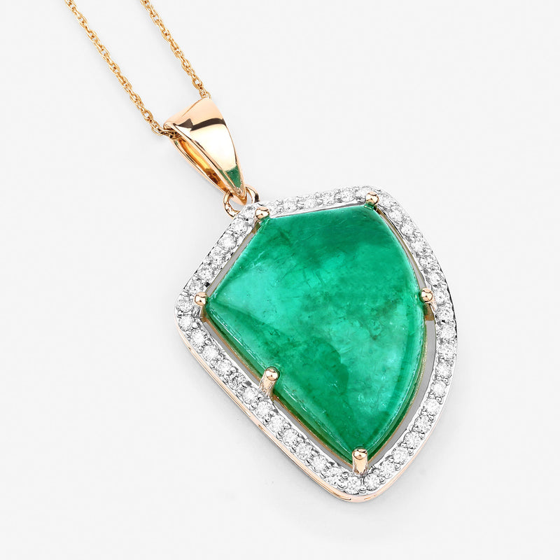 15.95 Carat Genuine Colombian Emerald and White Diamond 14K Yellow Gold Pendant