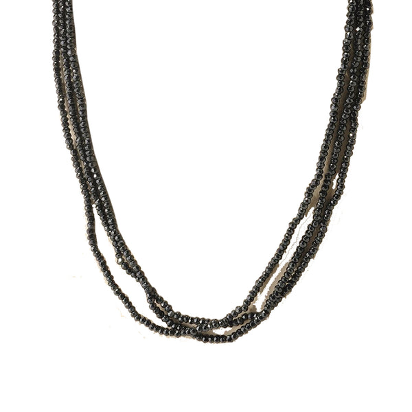 V3 Jewelry Sterling Silver 3 Strand Natural Black Spinel Bead Necklace with Magnetic Lock-20"