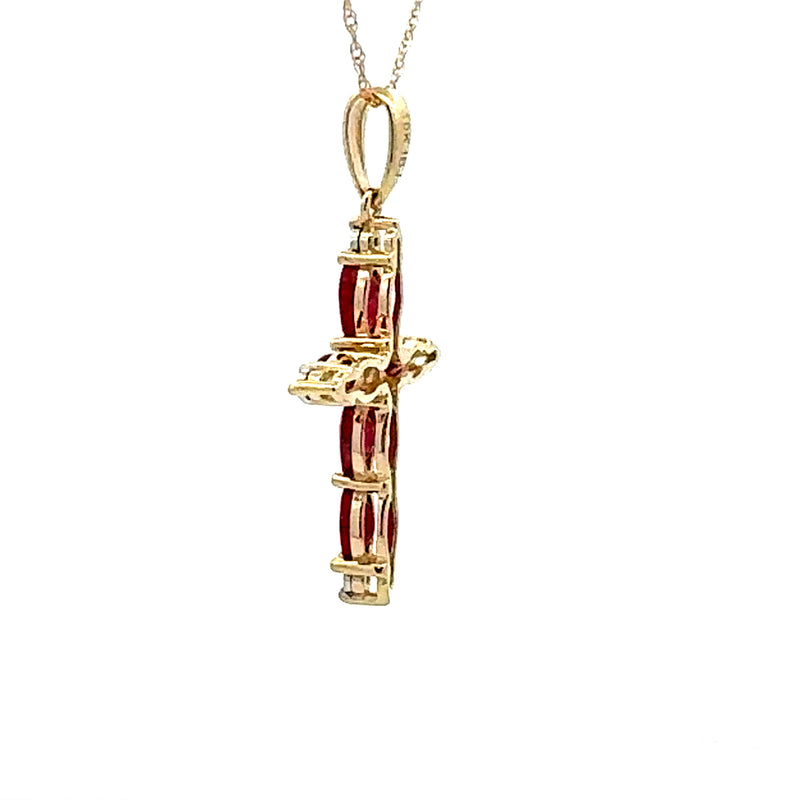 Ruby Diamond Cross Religious Pendant 10KT Yellow Gold