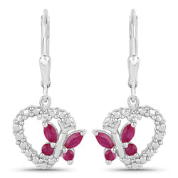 0.59 Carat Genuine Ruby and Created White Sapphire .925 Sterling Silver Earrings