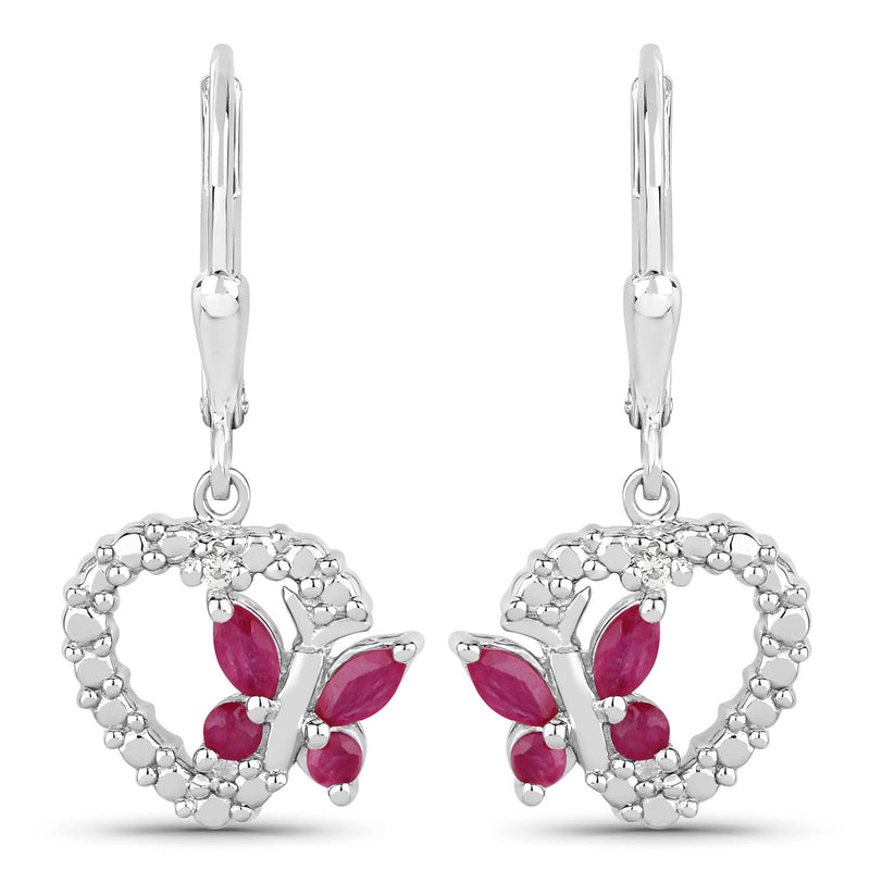 0.59 Carat Genuine Ruby and Created White Sapphire .925 Sterling Silver Earrings