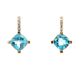 1.44ct Blue Topaz Diamond Earrings 14KT Yellow Gold