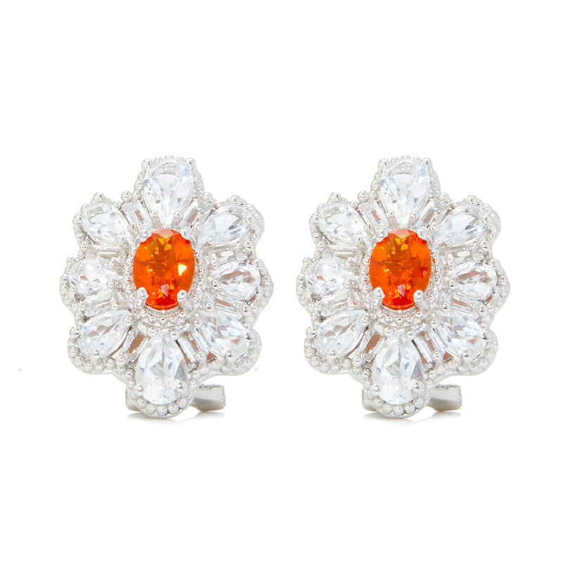 925 Sterling Silver Fire Opal,White Topaz Earring
