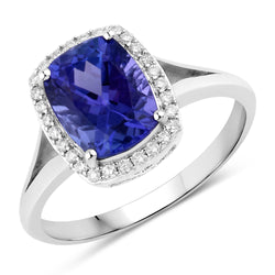 2.44 Carat Genuine Tanzanite and White Diamond 14K White Gold Ring