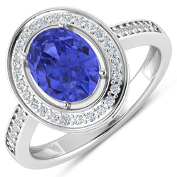 1.93 Carat Genuine Tanzanite and White Diamond 14K White Gold Ring