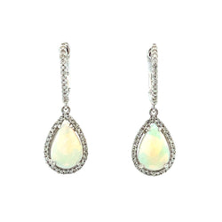 Genuine 1.69ct Opal Diamond Earrings 14KT White Gold