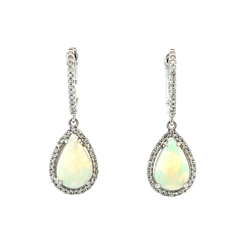 Genuine 1.69ct Opal Diamond Earrings 14KT White Gold