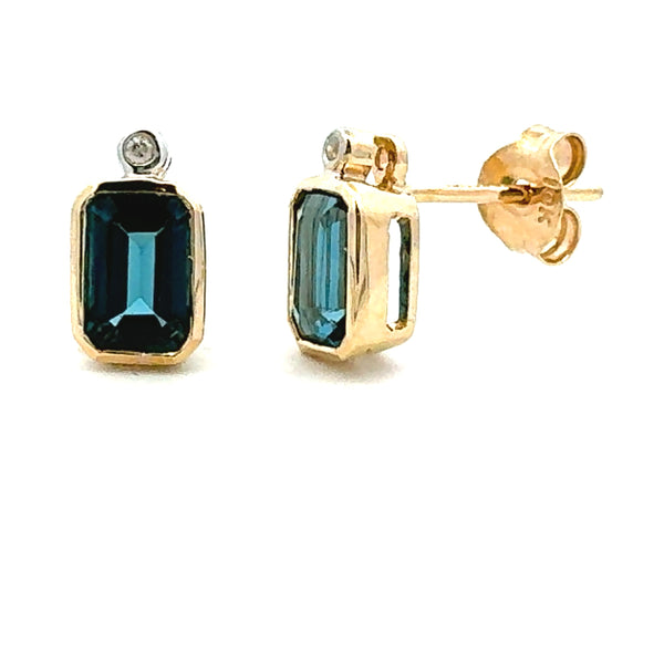 1.67ct London Blue Topaz Stud Earrings 10KT Yellow Gold