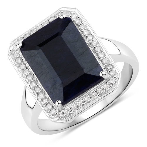 7.51 Carat Dyed Sapphire and White Diamond .925 Sterling Silver Ring